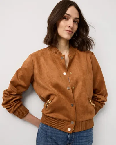 White House Black Market Petite Faux Suede Bomber Jacket In Brown
