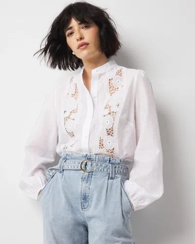 White House Black Market Petite Floral Cutwork Shirt In White