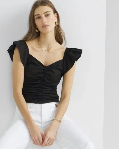 White House Black Market Petite Flutter Sleeve Ruched Front Top In Black