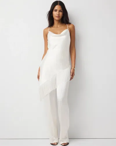 White House Black Market Petite Fringe Satin Jumpsuit In White