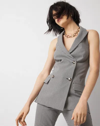 White House Black Market Petite Gingham Halter Vest In Black W/white Gingham