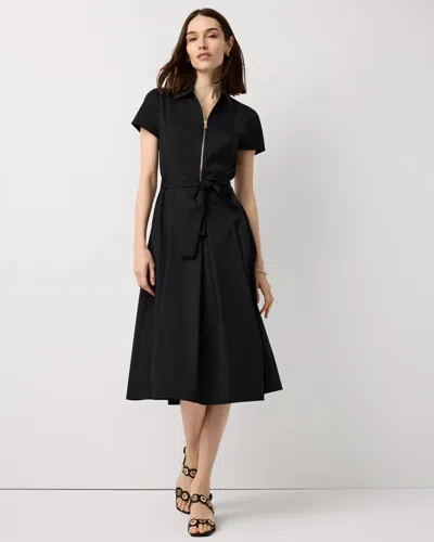 White House Black Market Petite Half-zip Poplin Shirt Dress In Black