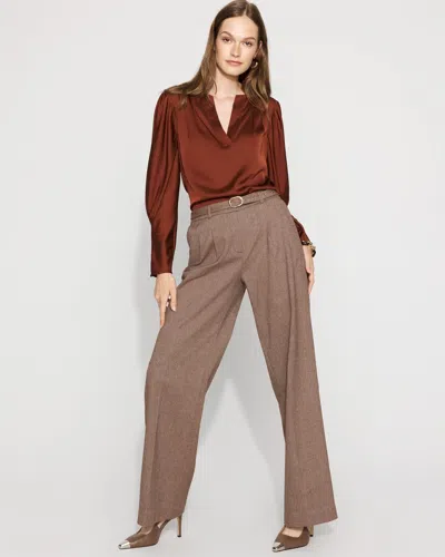 White House Black Market Petite High-rise Belted Tweed Wide-leg Pants In Brown