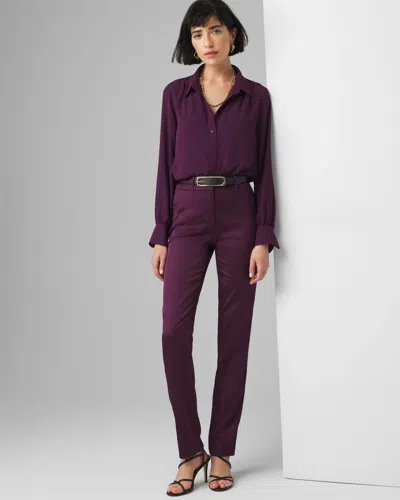 White House Black Market Petite High-rise Satin Straight Pants In Plum Noir