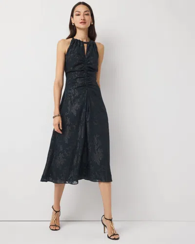 White House Black Market Petite Jacquard Halter Midi Dress In Green