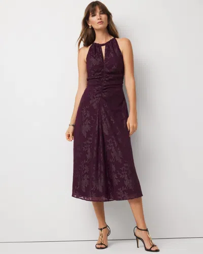 White House Black Market Petite Jacquard Halter Midi Dress In Purple