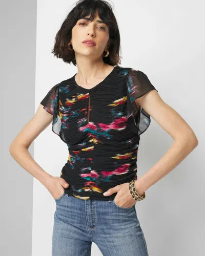 White House Black Market Petite Keyhole Ruched Front Shell Top In Kasuri Floral Black