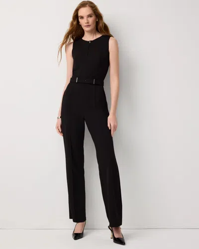 White House Black Market Petite Knit Crepe Zip-front Jumpsuit In Black
