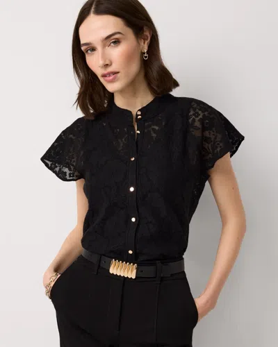 White House Black Market Petite Knit Lace Shirt In Black