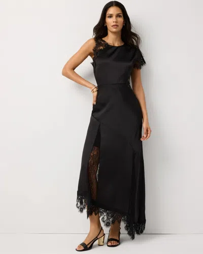White House Black Market Petite Lace Detail Satin Maxi Dress In Black