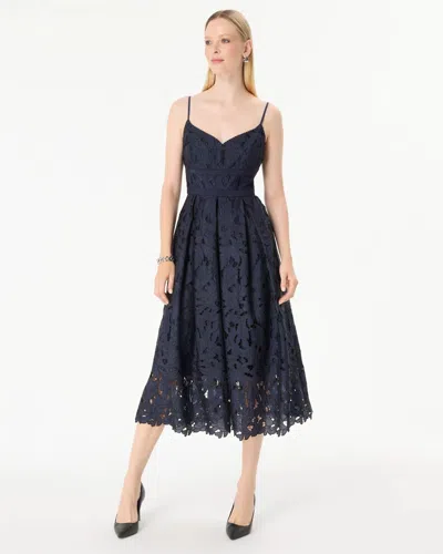 White House Black Market Petite Lace Midi Dress In Classic Navy-black Thread