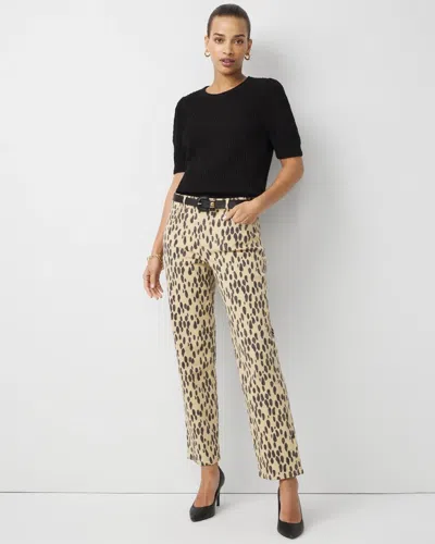 White House Black Market Petite Leopard High-rise Straight Jeans In Animal Print