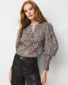 White House Black Market Petite Leopard Jacquard Pleat Sleeve Blouse