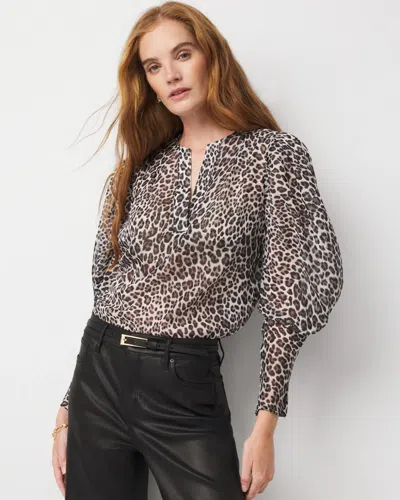White House Black Market Petite Leopard Jacquard Pleat Sleeve Blouse