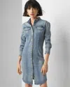 White House Black Market Petite Long Sleeve Button Denim Dress In Neptune Vintage