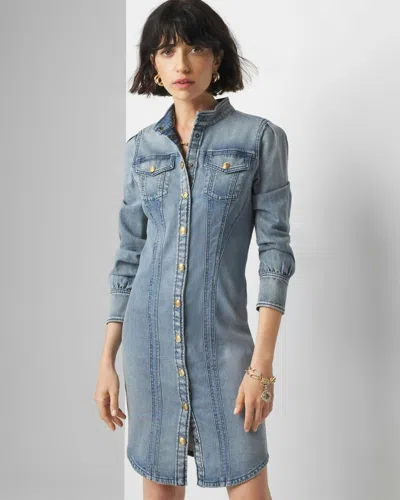 White House Black Market Petite Long Sleeve Button Denim Dress In Neptune Vintage