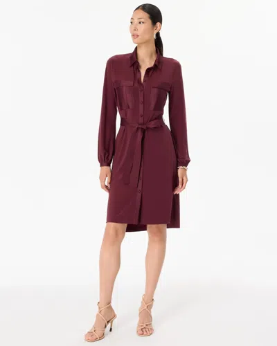 White House Black Market Petite Long Sleeve Matte Jersey Shirtdress With Satin In Port