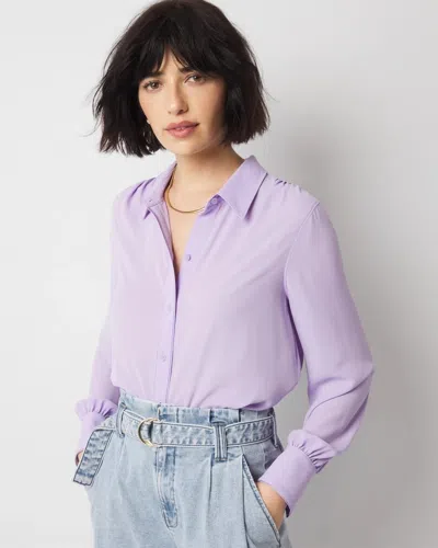 White House Black Market Petite Long Sleeve Soft Shirt With Piping In Purple