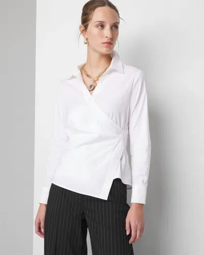 White House Black Market Petite Long Sleeve Surplice Poplin Shirt In White