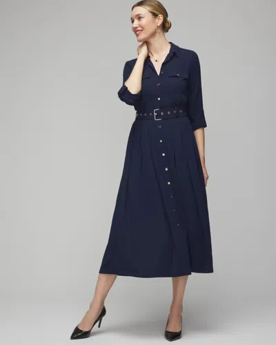 White House Black Market Petite Long Sleeve Utility Shirt Dress In Officer Blue