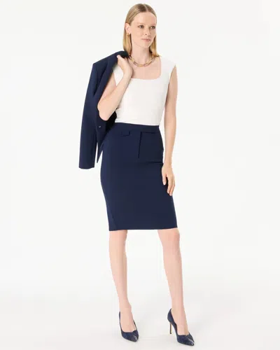 White House Black Market Petite Luxe Stretch Extended Tab Pencil Skirt In Blue