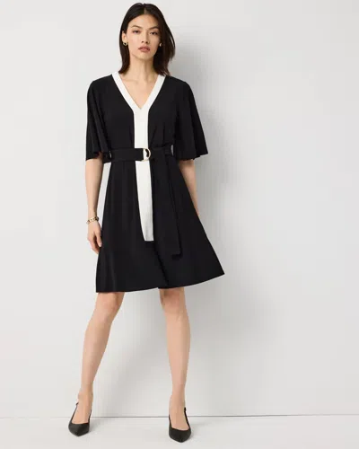 White House Black Market Petite Matte Jersey Belted Kimono Dress In Black