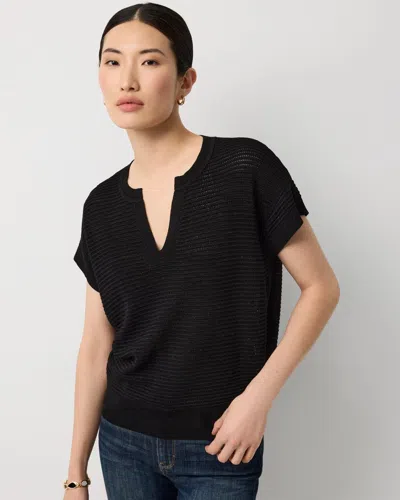 White House Black Market Petite Metallic Stitch Short Sleeve Pullover Sweater In Black Lurex Black