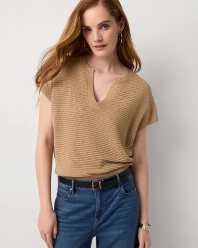 White House Black Market Petite Metallic Stitch Short Sleeve Pullover Sweater In Gold Lurex Nutshell