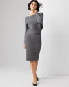 White House Black Market Petite Off-shoulder Ribbed Sweater Dress In Heather Smoked Pearl