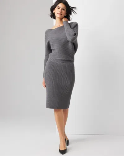 White House Black Market Petite Off-shoulder Ribbed Sweater Dress In Heather Smoked Pearl