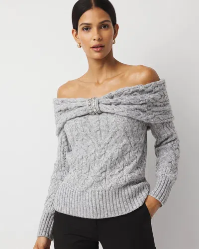 White House Black Market Petite Off-the-shoulder Rhinestone Cable Knit Sweater