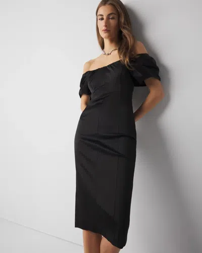 White House Black Market Petite Off-the-shoulder Satin Midi Dress In Black
