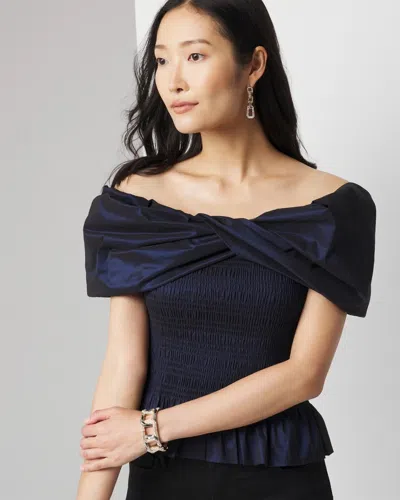 White House Black Market Petite Off-the-shoulder Taffeta Bustier Top In Black/blue Iridescence