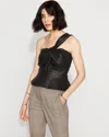 White House Black Market Petite One-shoulder Faux Leather Peplum Top In Black