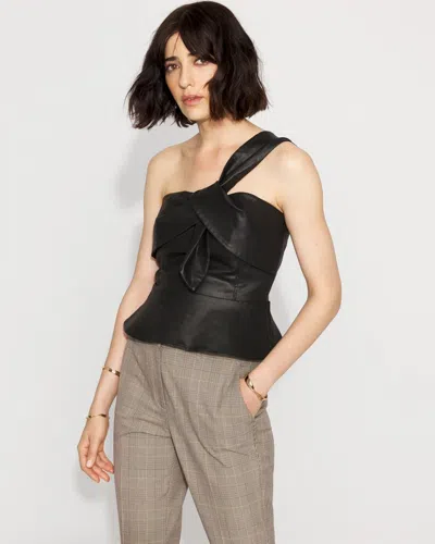 White House Black Market Petite One-shoulder Faux Leather Peplum Top In Black