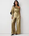 White House Black Market Petite One-shoulder Metallic Chiffon Jumpsuit Size 10 |