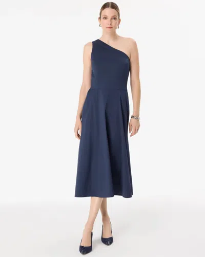 White House Black Market Petite One-shoulder Poplin Midi Dress In Admiral Blue