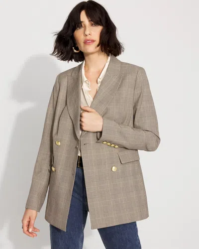 White House Black Market Petite Plaid Double-breasted Blazer In Neutral