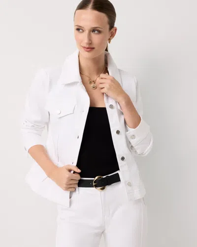 White House Black Market Petite Pleated Denim Trucker Jacket In White