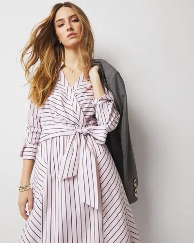 White House Black Market Petite Poplin Midi Shirt Dress In Sherry Stripe White