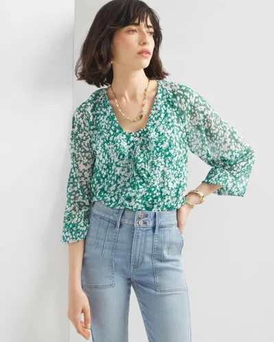 White House Black Market Petite Printed Ruffle Front Blouse In Fleetingflr Tropical Teal