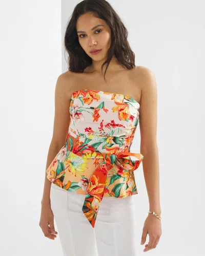 White House Black Market Petite Printed Tie Waist Bustier Top In Jungle Flower Ao Camellia
