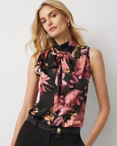 White House Black Market Petite Removable Scarf Tie-neck Blouse