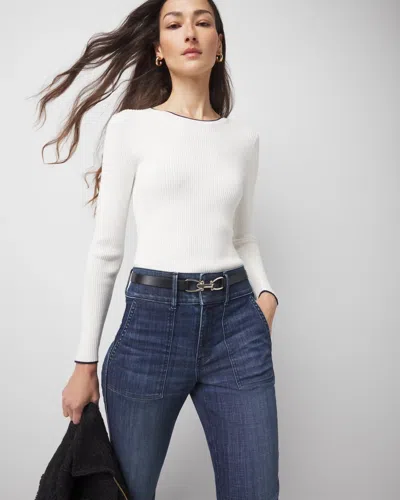 White House Black Market Petite Ribbed Crewneck Pullover Sweater In White
