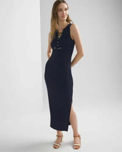 White House Black Market Petite Ribbed Lace-up Dress In Navy Blue