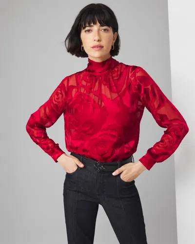 White House Black Market Petite Rose Print Burnout Blouse In Red