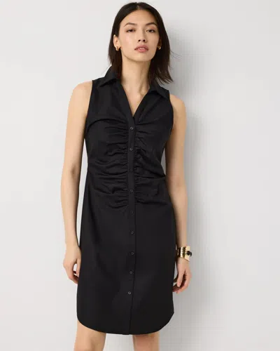 White House Black Market Petite Ruched Shirt Dress In Black