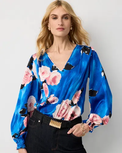 White House Black Market Petite Ruffle Cuff Satin Blouse