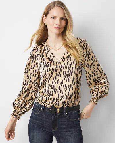 White House Black Market Petite Ruffle Cuff Satin Blouse In Brown