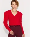 White House Black Market Petite Ruffle Sleeve Pullover Sweater In Red